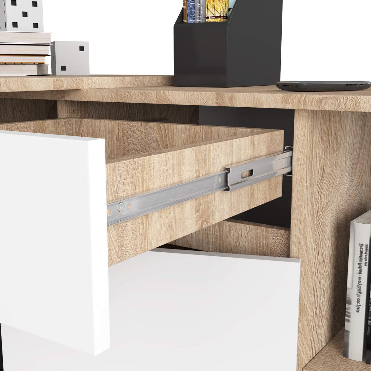 SCHREIBTISCH Eiche Sonoma, Weiß 79/120/126 - Weiß, Holzwerkstoff (155/85/79cm) - RAUMHIRSCH FURNITURE