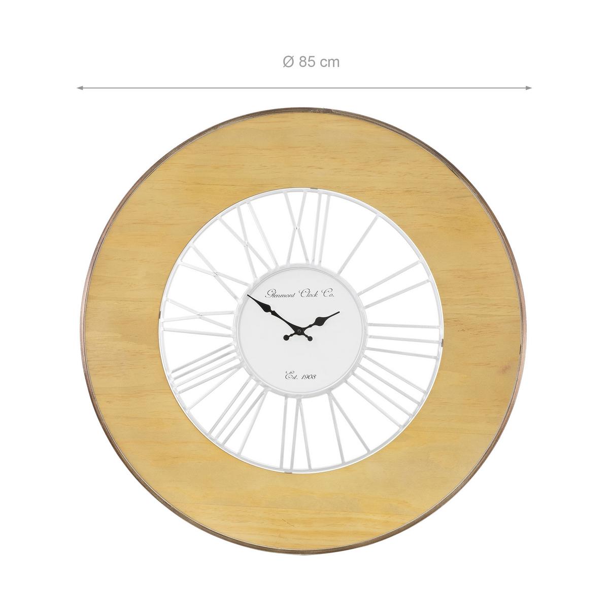 WANDUHR Alfheim groß Ø85 cm rund Weiß-Natur aus Holz-Metall - Bronzefarben, Holz (5/85/85cm) - WOMO-DESIGN