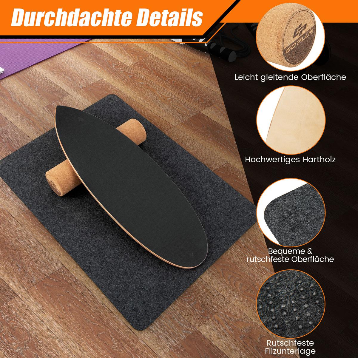 BALANCIERBRETT Schwarz - Schwarz, Holz (82/28cm) - COSTWAY