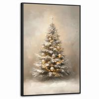 LEINWAND Bilder mit Rahmen - Weihnachten - Weihnachtsbaum - Schnee - Kunst - 60x90 - Champagner, Textil (60/90cm) - MuchoWow