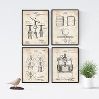 POSTER Set mit 4 Jahrgang Patenten Wein A4 Rahmenlos - Klar, Papier (29.7/3cm) - Nacnic