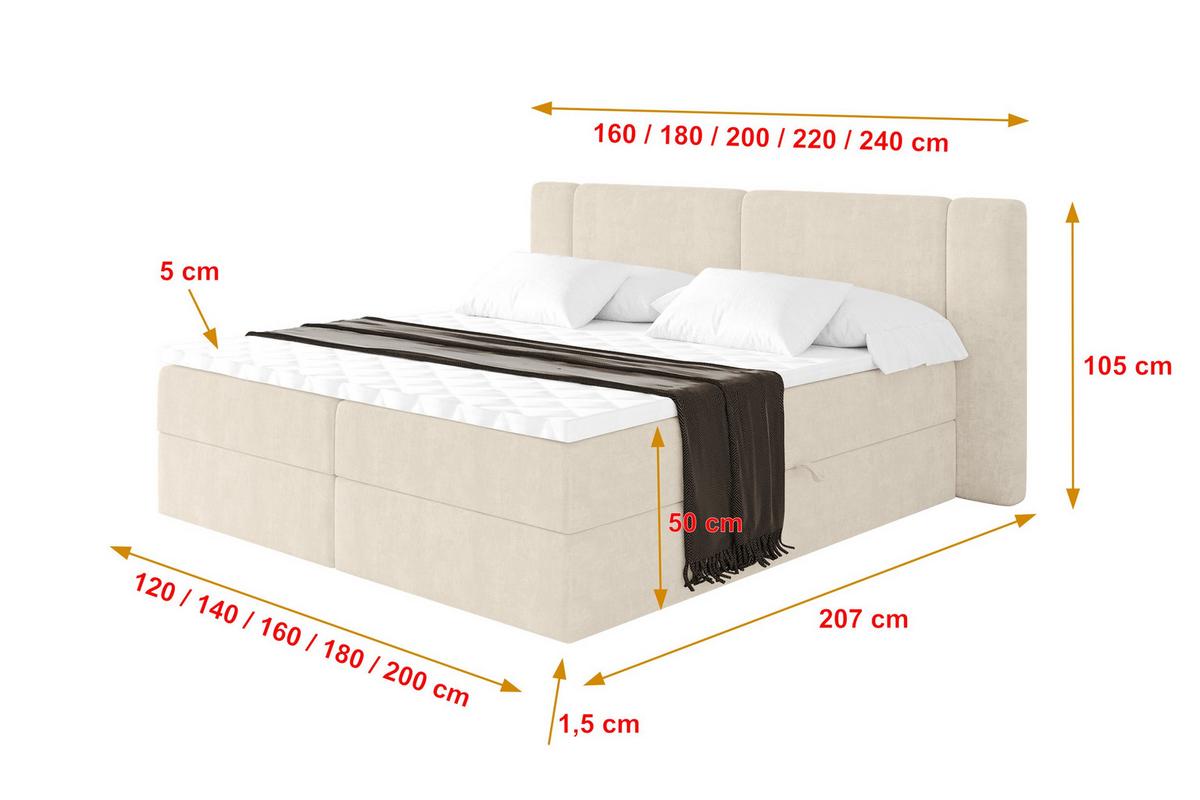 BOXBETT mit Matratze H3 - EVON - 180x200 cm Beige - Champagner, Holzwerkstoff (180/200cm) - ALTDECOR