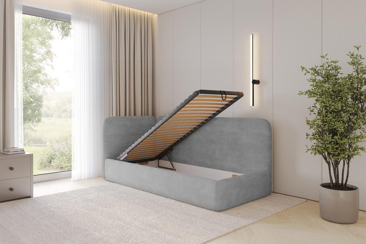 EINZELLBETT Jugendbett mit Bettkasten und Matratze H3/H4, Rechts - ELSY 90x200 Grau - Silberfarben, Holzwerkstoff/Textil (90/200cm) - ALTDECOR