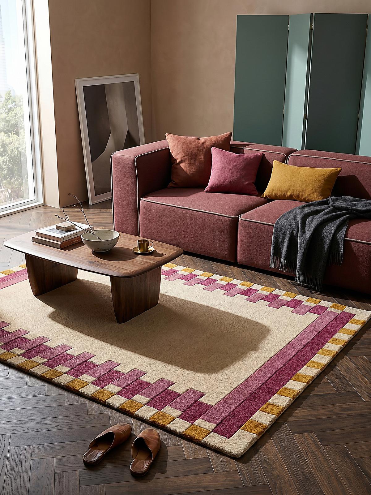 WOLLTEPPICH WENSUM, geometrisch, Rosa-Gelb, 200 x 290 cm - Rosa, Textil (290/200cm) - KADIMA DESIGN