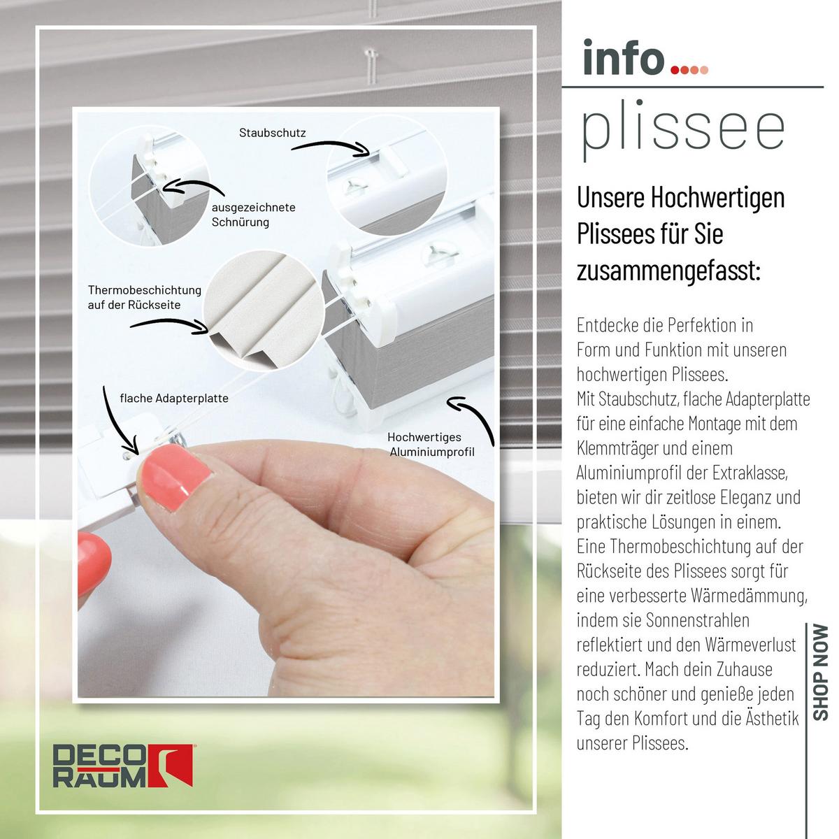 PLISSEE Thermo Basic 75 x 150cm Klemmfix ohne Bohren - Grau, Textil (75/150/150cm) - Deco-Raum