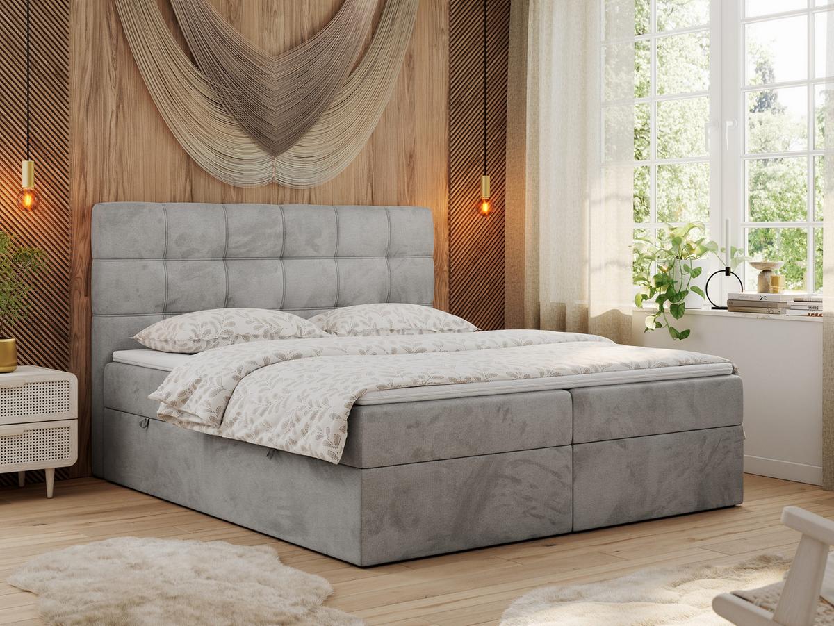 BOXBETT ERNI 160/200 - Hellgrau Velvet - H3 - Hellgrau, Holz/Textil (160/200cm) - MKS