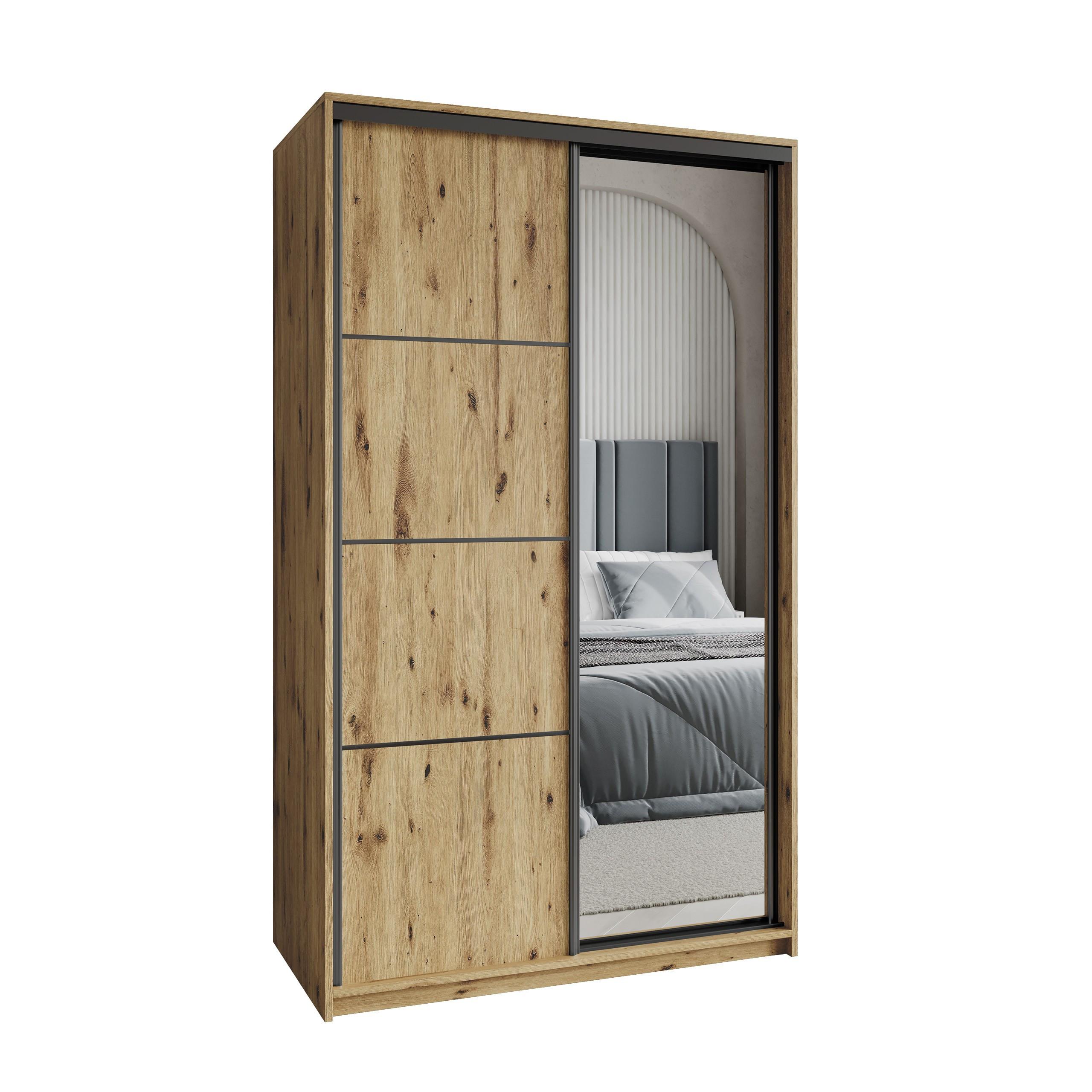 SCHWEBETÜRENSCHRANK VARO 120/205/60 cm 2-türig mit Spiegel Eiche Artisan - Eiche Artisan, Holzwerkstoff (120/205/60cm) - MASSENO