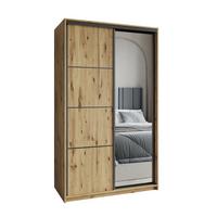 SCHWEBETÜRENSCHRANK VARO 120/205/60 cm 2-türig mit Spiegel Eiche Artisan - Eiche Artisan, Holzwerkstoff (120/205/60cm) - MASSENO