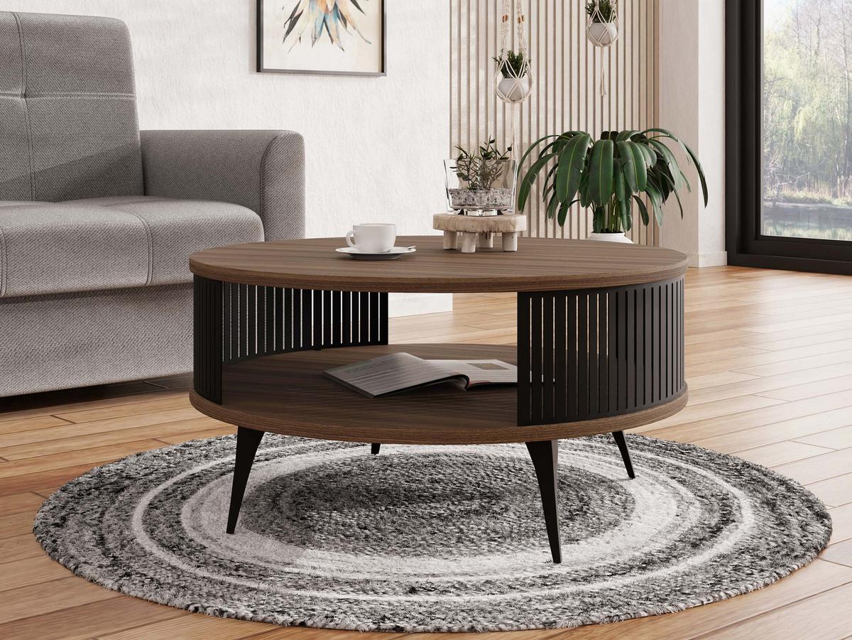COUCHTISCH Roenni - Schwarz/Braun, Holzwerkstoff/Metall (75/75/44cm) - MIRJAN24