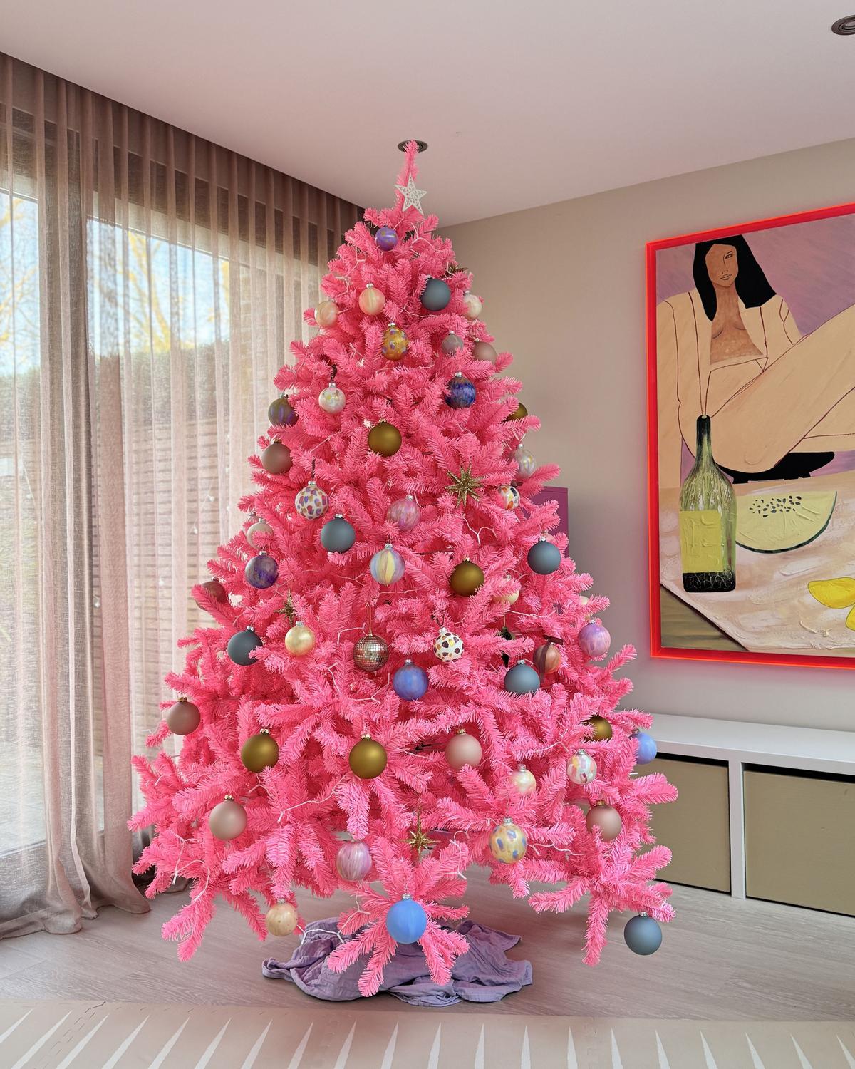 WEIHNACHTSBAUM 210 cm Rosa Farnham - Rosa, Kunststoff (210cm) - Beliani