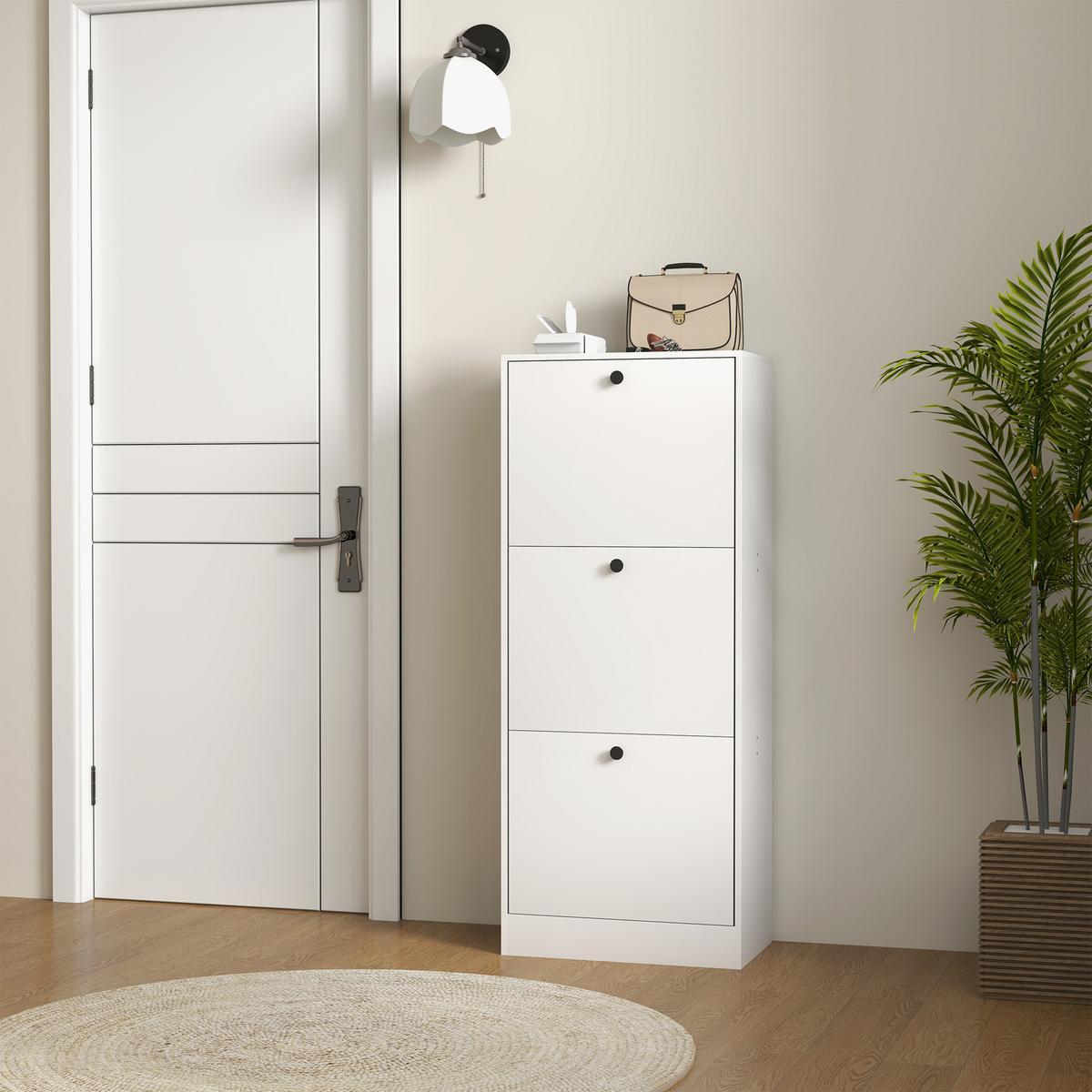 SCHUHSCHRANK mit 3 Klappen, 47 x 28 x 115 cm, Weiß - Weiß, Holzwerkstoff (28/115/47cm) - HOMCOM