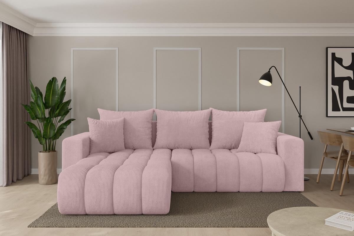 ECKSOFA mit Schlaffunktion Ottomane Links MILA-L-v1 277x195x86 Rosa Cord - Schwarz/Rosa, Holzwerkstoff/Kunststoff (277/194cm) - ALTDECOR