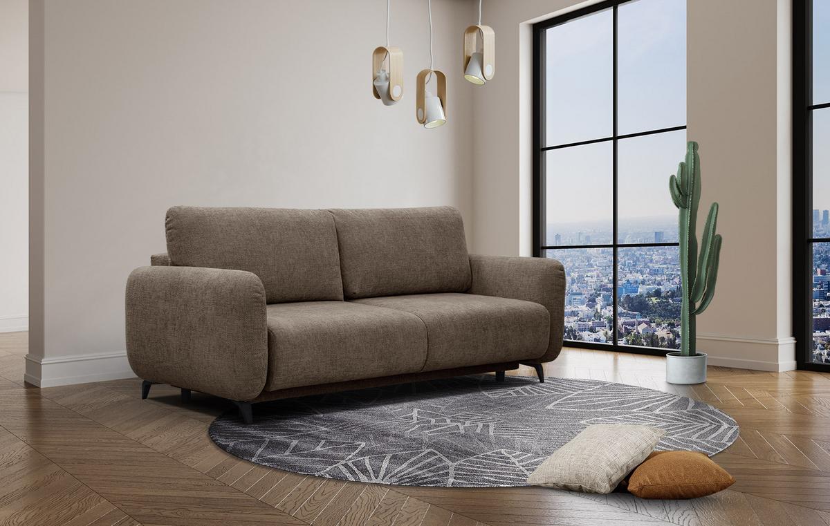 SOFA DRAKE 3-Sitzer mit Schlaffunktion, taupe - Taupe/Braun, Holz/Textil (232/90/107cm) - Wozimo