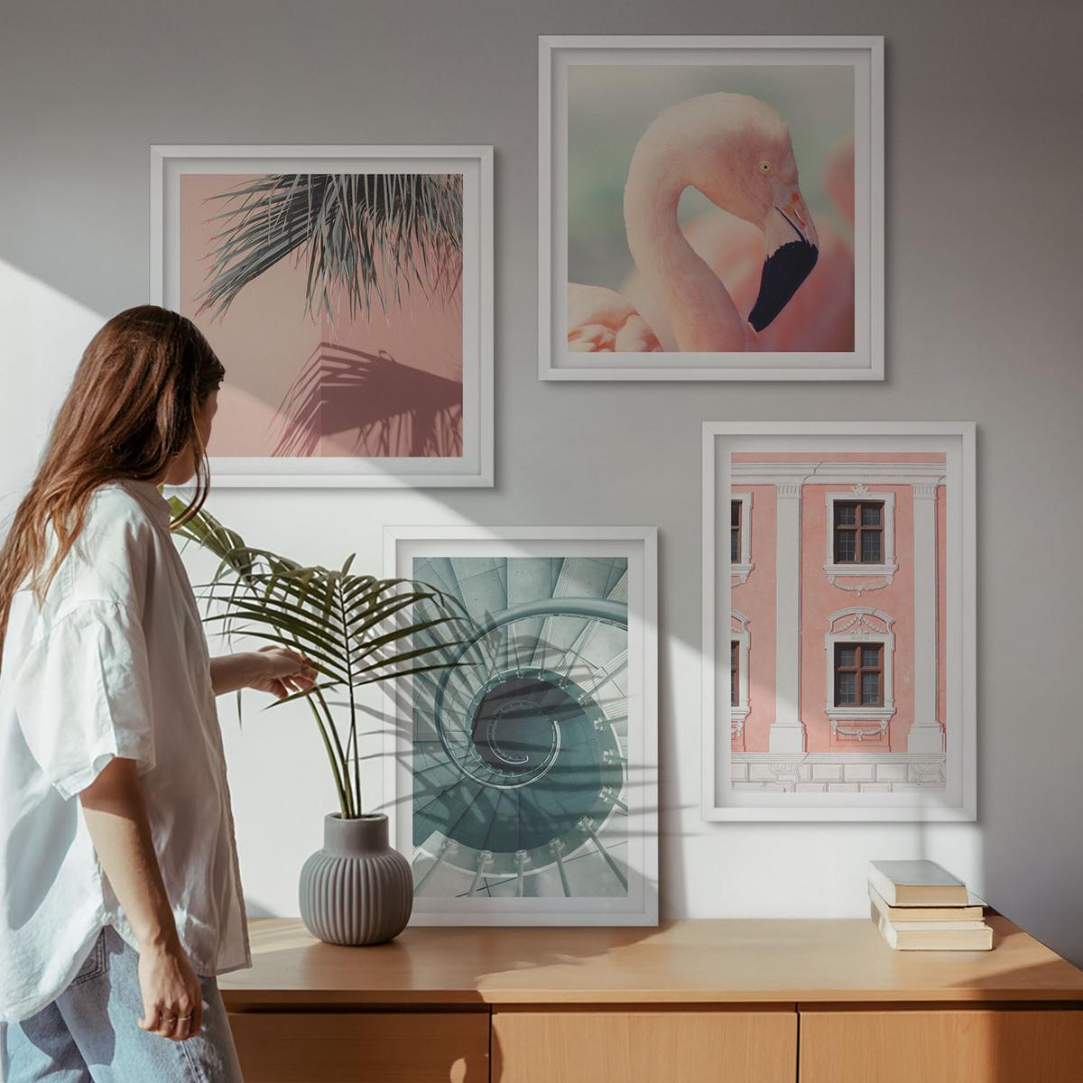 BILDER SET 4er Set - 50x50 cm & 40x60 cm Weißer Rahmen - Architektur-Pastellmuster - Weiß, Kunststoff (50/50cm) - TULUP