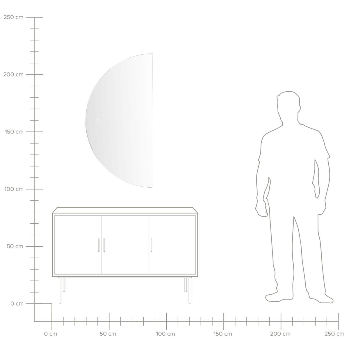 BADSPIEGEL mit LED-Beleuchtung halbrund 60/120 cm Loue - Silberfarben, Glas (60/120/4cm) - Beliani