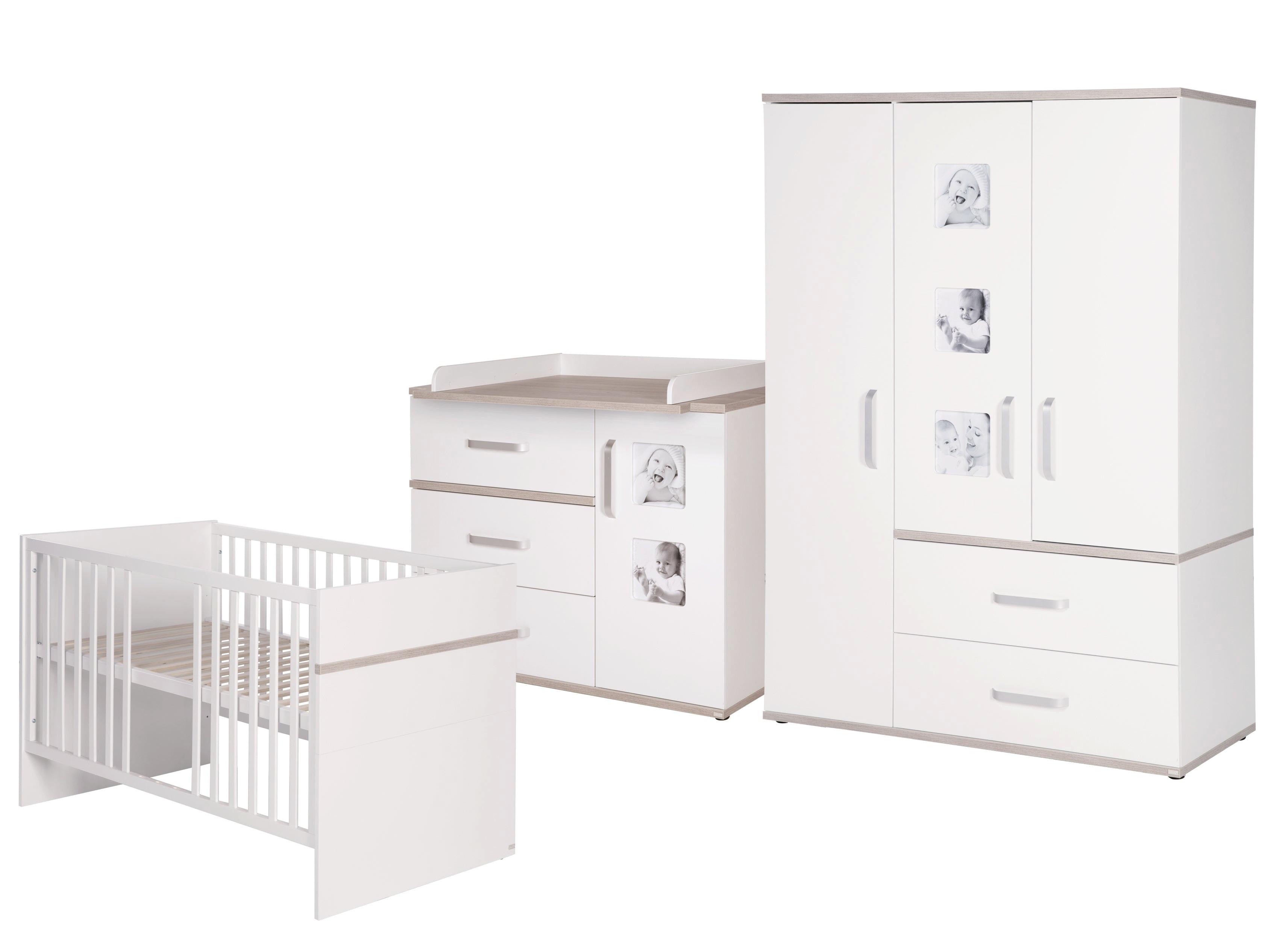 BABYZIMMER-SET Moritz mit breiter Wickelkommode 3-teilig - Weiß, Holzwerkstoff (76/81/142.5cm) - Roba