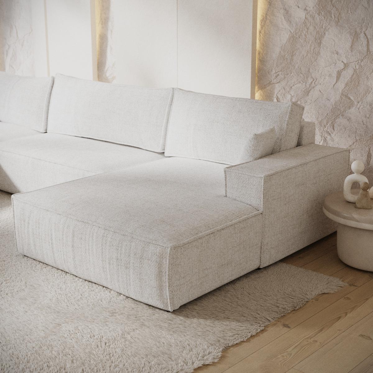 WOHNLANDSCHAFT NUBO mit Schlaffunktion Creme im Neve Stoff - Creme/Schwarz, Holz/Holzwerkstoff (398/70/148cm) - AltaBeds