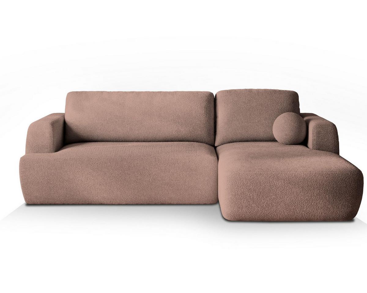 ECKSOFA SENTI N R-S Rosa Boucle-Stoff mit Schlaffunktion - Schwarz/Rosa, Holz/Kunststoff (246/148cm) - MASSENO