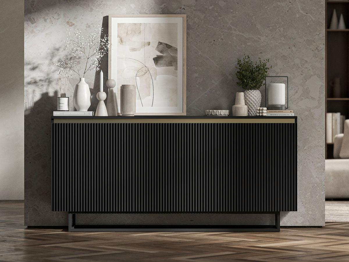 SIDEBOARD Selene 3D Schwarz Matt mit metallrahmen Glamour 167 cm - Schwarz, Holzwerkstoff/Metall (167/79/35cm) - Meble Lindner
