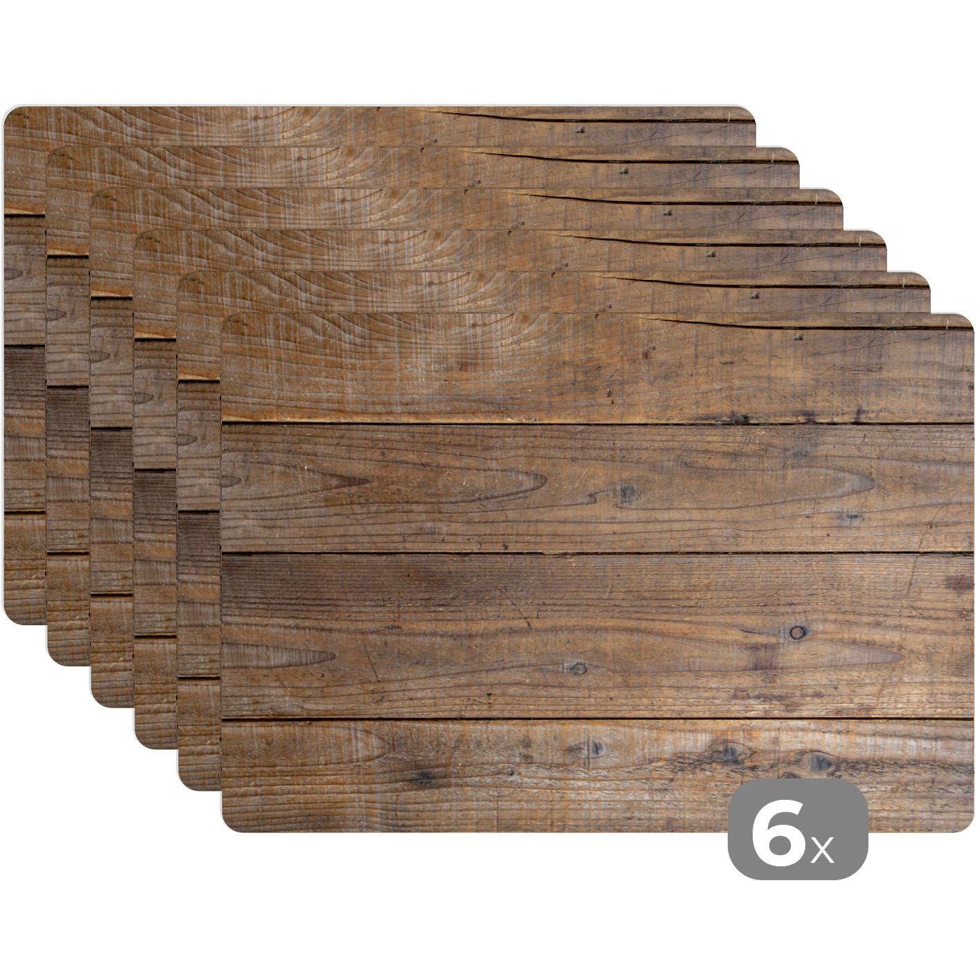 PLATZSETS 6er-Set Holzbretter mit einer besonderen Struktur Tischuntersetzer 45x30 cm - Wildeiche, Kunststoff (0.3/45/30cm) - MuchoWow