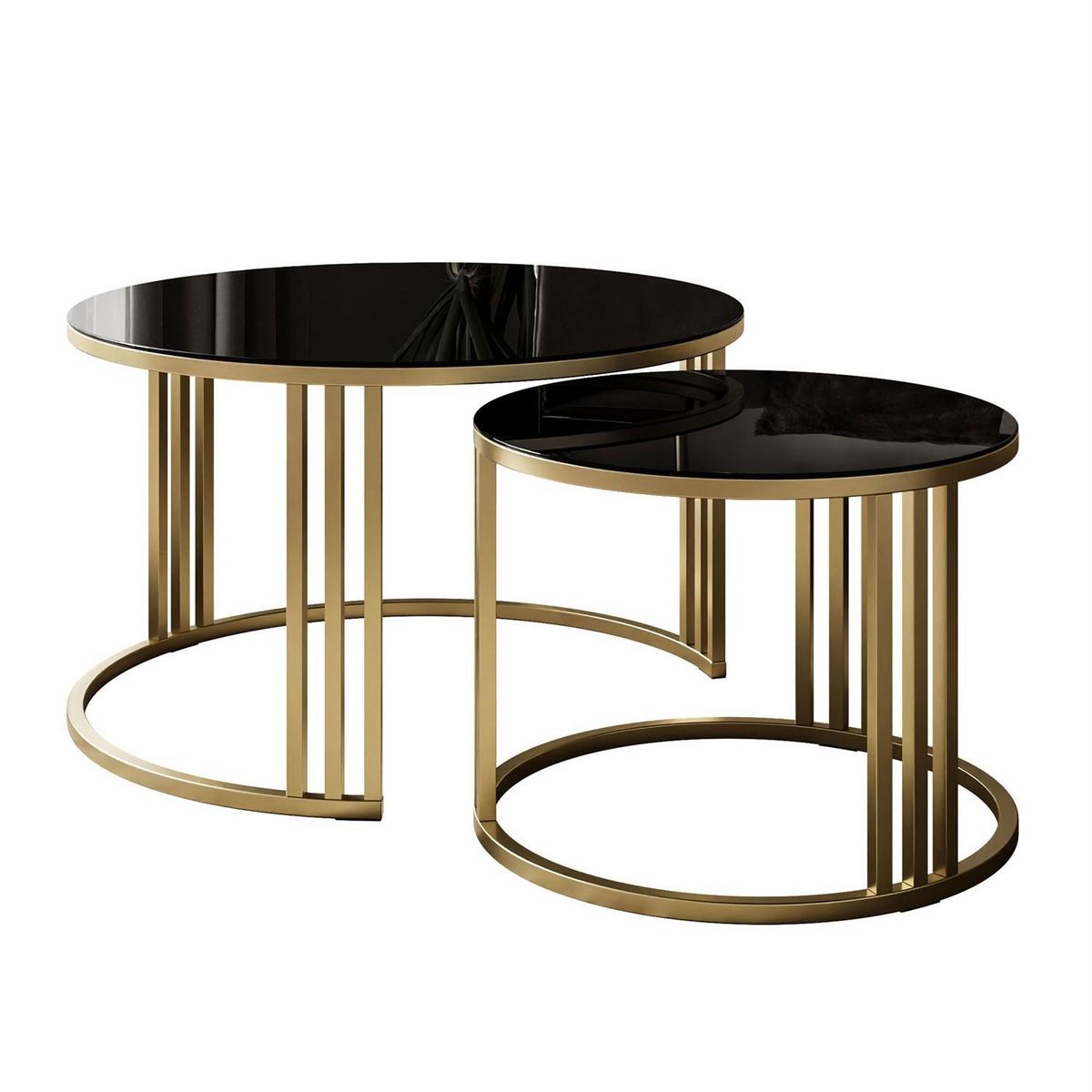 COUCHTISCH 2in1 LORI GLASS gebürstetes Gold, gebürstetes Gold / schwarzes Glas - Schwarz, Metall (70/70/43cm) - Lookway