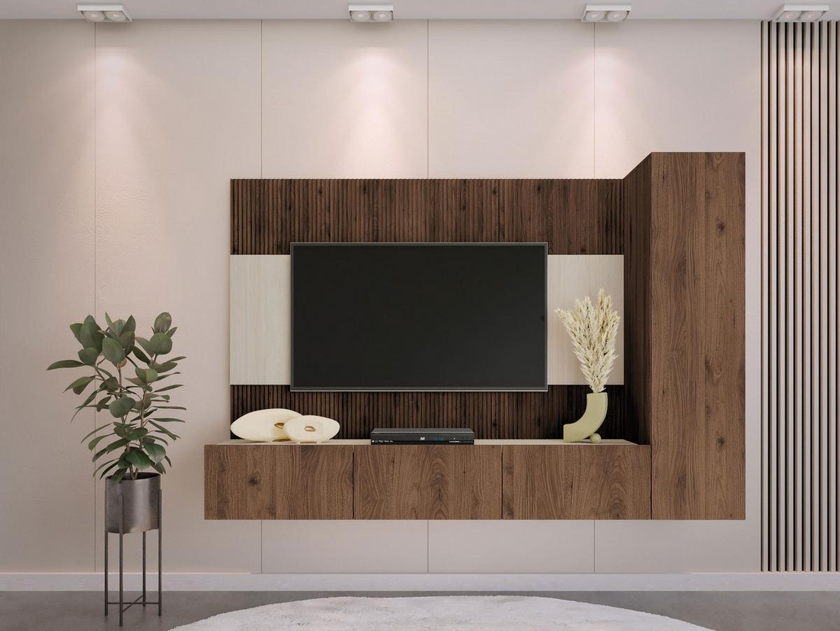 WOHNWAND Deromi VI - Braun, Holzwerkstoff (220/150/38cm) - MIRJAN24