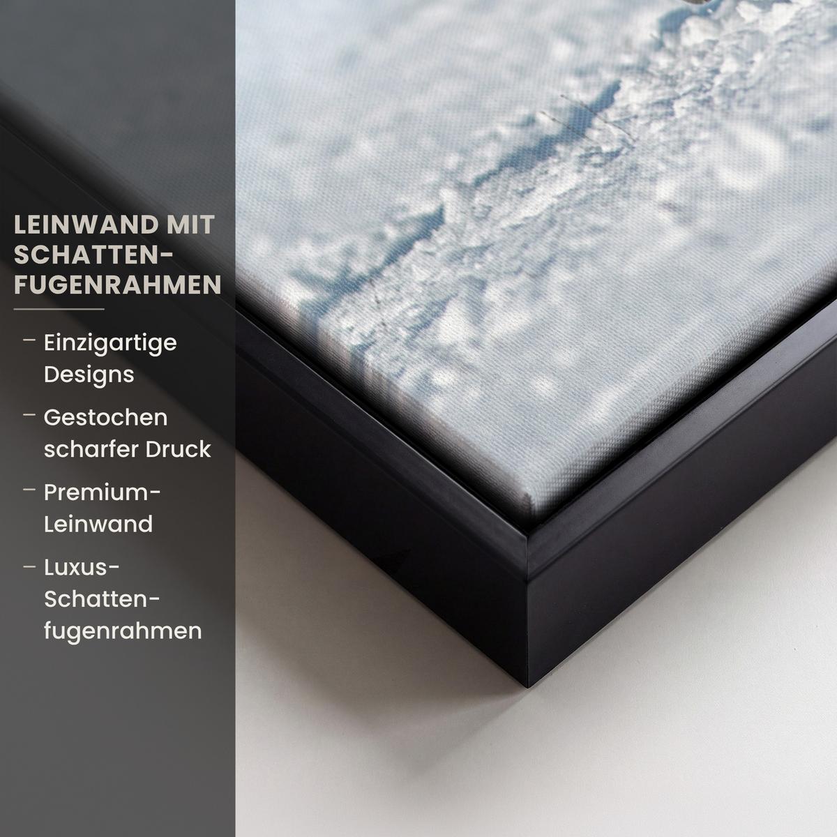LEINWAND Bilder mit Rahmen - Pferde - Winter - Tiere - Natur - Schnee - 80x60 - Anthrazit, Textil (80/60cm) - MuchoWow