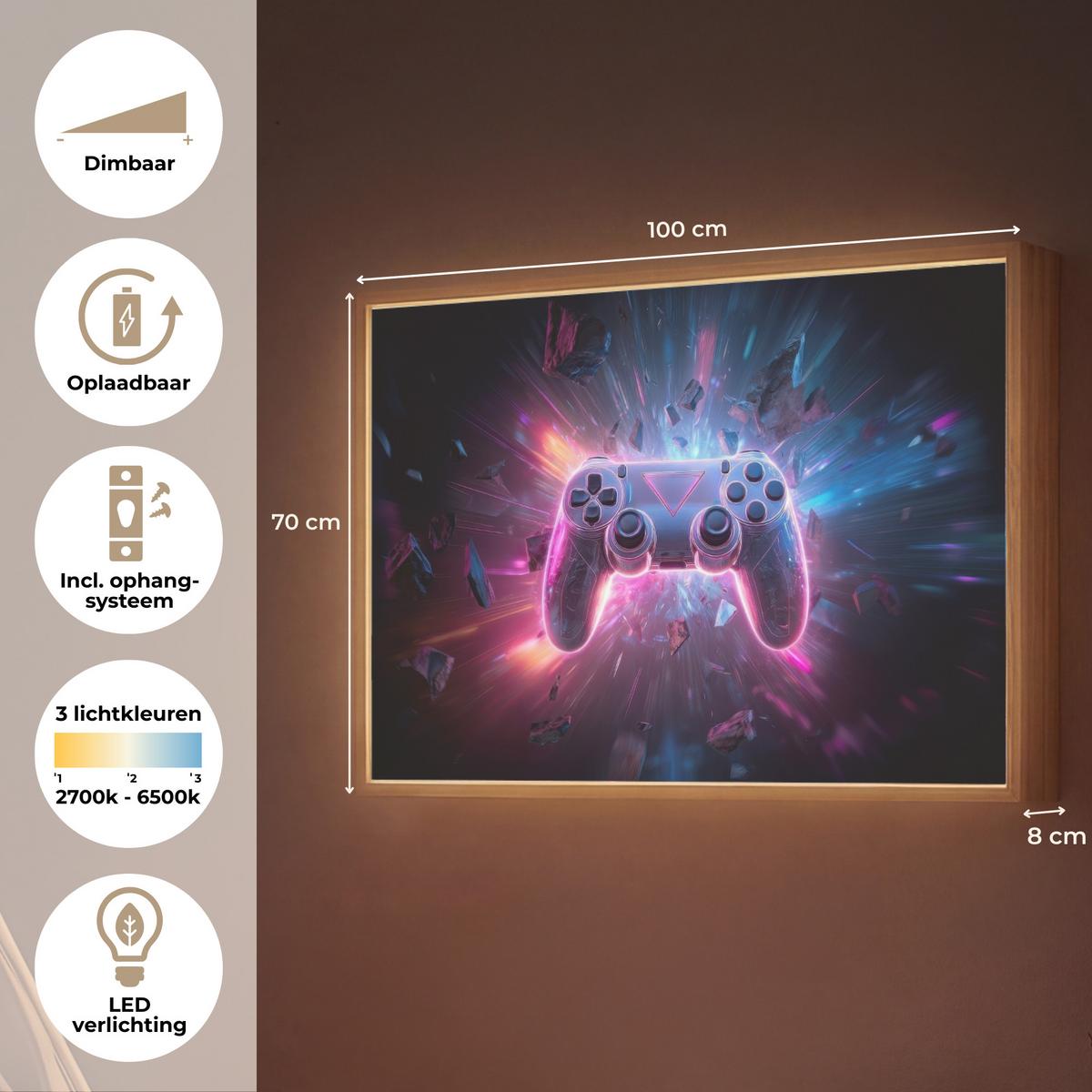WANDLEUCHTE MIT AKKU Controller - Neon - Explosion - Abstrakt 100x70 cm - Violett, Holzwerkstoff (100/70/8cm) - OnlyWow