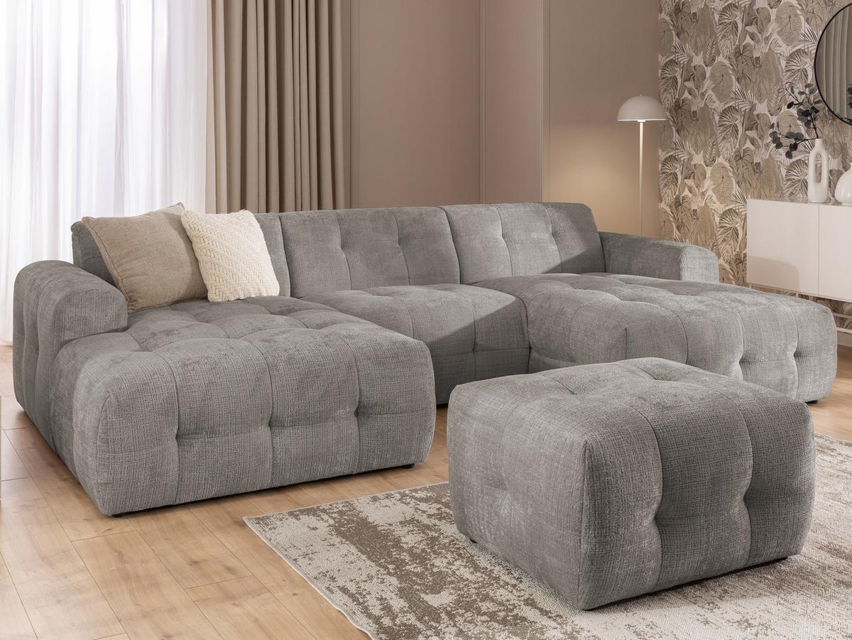 POLSTERHOCKER mit raffinierten Steppungen, zu passendem Sofa, Wellenunterfederung, Chenille-Bezug Braun Taupe / 21056 - Taupe/Greige, Kunststoff/Textil (87/46/68cm) - luma-home