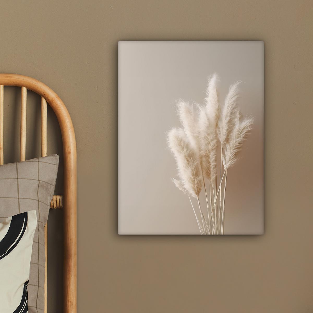 LEINWANDBILD Pampasgras - Federn - Pastell - Weiß Room Decor 30x40 cm - Naturfarben, Textil (30/40cm) - MuchoWow