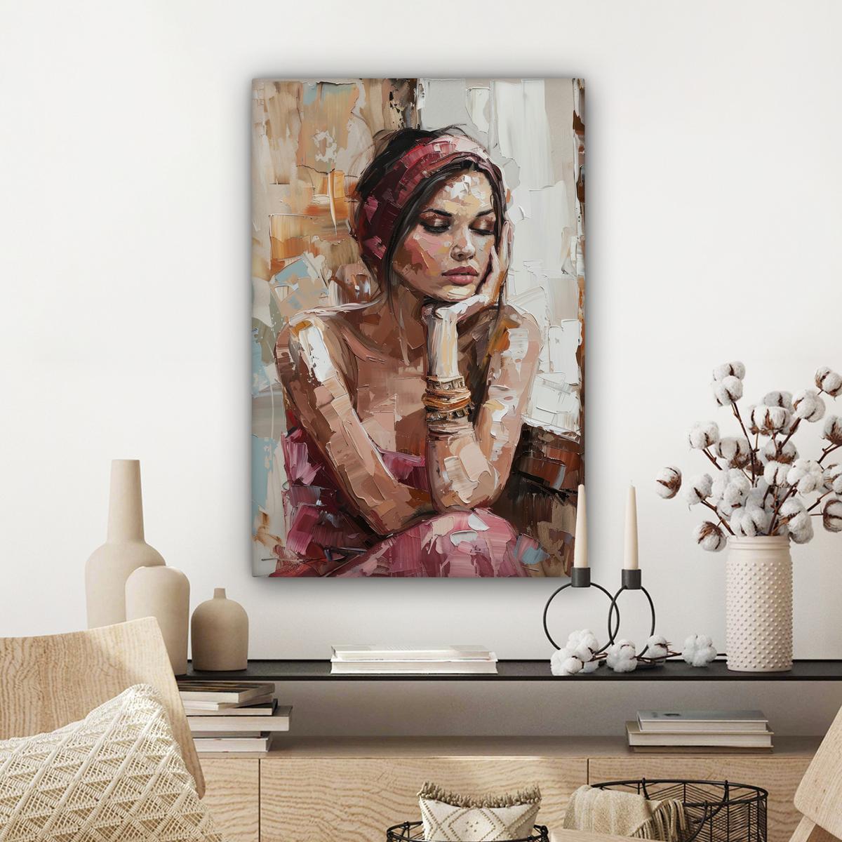 LEINWANDBILD Frau - Lackierung - Porträt - Modern Wanddeko Schlafzimmer 60x90 cm - Altrosa, Textil (60/90cm) - MuchoWow