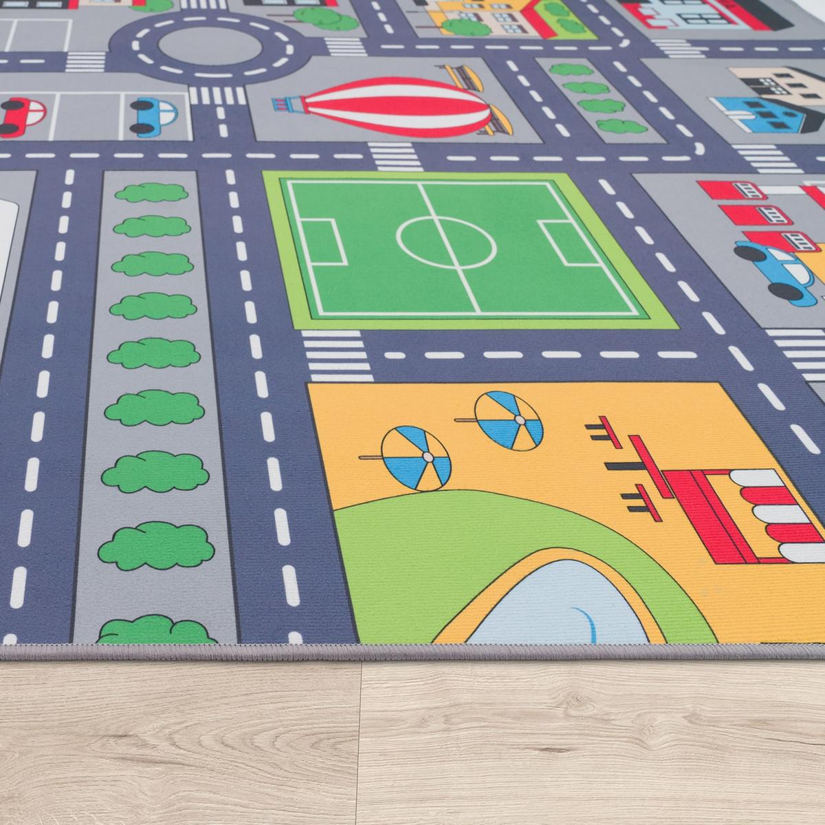 KINDERTEPPICH Waschbar, mit Dorf‑ und Bauernhofplan‑Muster, Grau, Ø 160 cm - Grau, Textil (160/160cm) - KADIMA DESIGN