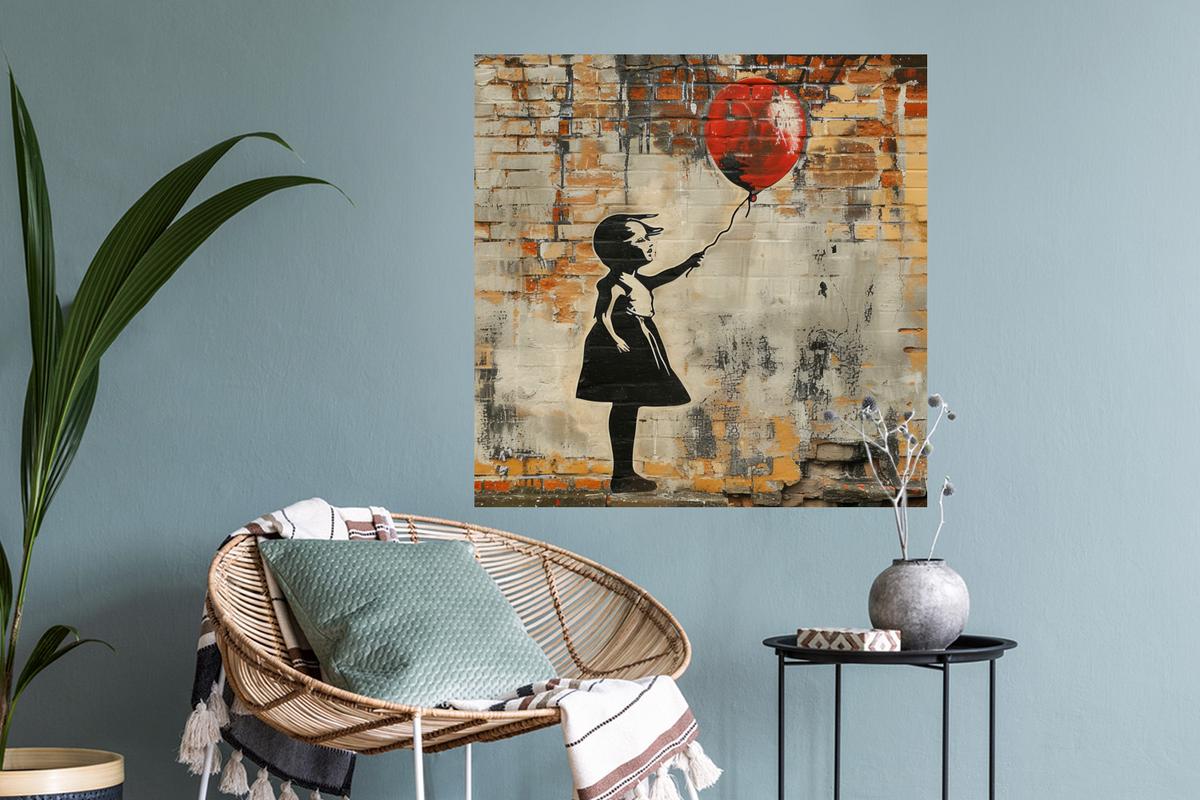 WANDTATTOO Graffiti - Banksy - Mädchen - Straßenkunst 50x50 cm - Sandfarben, Kunststoff (50/50/0.1cm) - MuchoWow