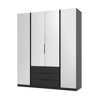 KLEIDERSCHRANK Nehir Schwarz 200 cm - 4T3S Modern mit Schubladen und 4 Spiegeln - Schwarz, Holzwerkstoff/Kunststoff (200/239/61.9cm) - AX Living
