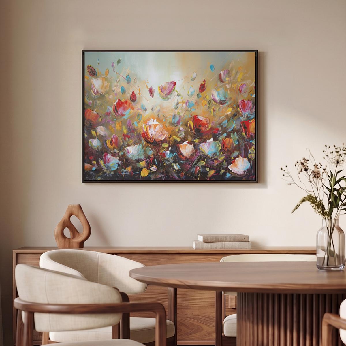LEINWAND Bilder mit Rahmen - Blumen - Kunst - Natur - Ölgemälde - 70x50 - Multicolor, Textil (70/50cm) - MuchoWow