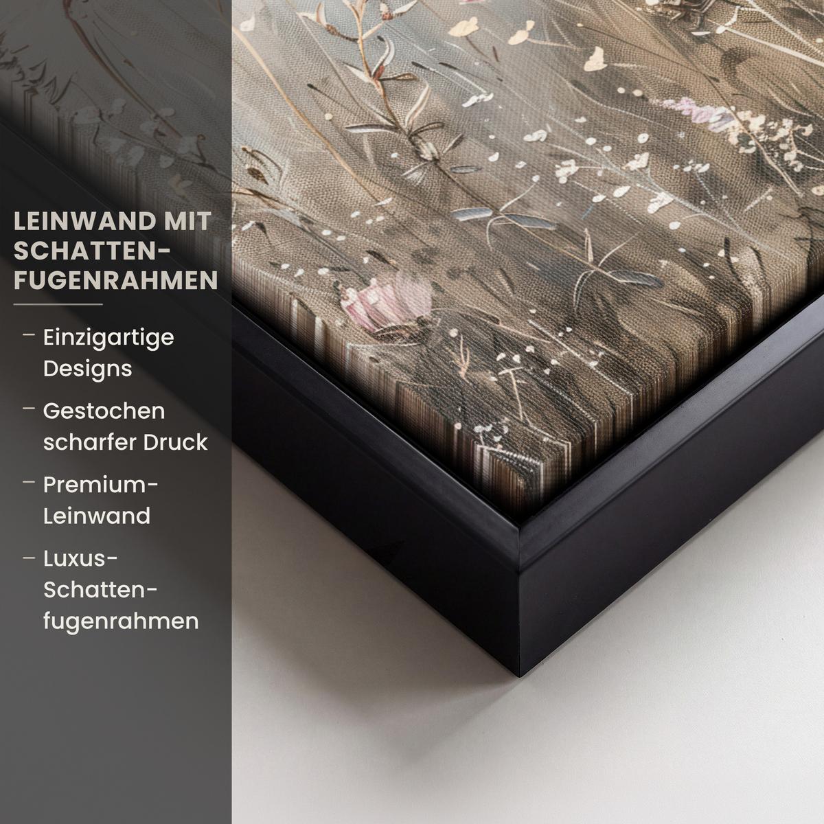LEINWAND Bilder mit Rahmen - Blumen - Rosa - Modern - Beige - 40x30 - Beige, Textil (40/30cm) - MuchoWow