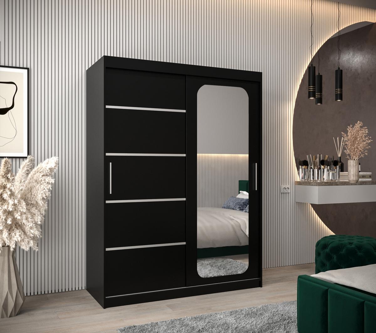 SCHWEBETÜRENSCHRANK 200/150/62 2-türig - Silberfarben/Schwarz, Holz/Kunststoff (150/200/62cm) - MÖBEL KRYSPOL