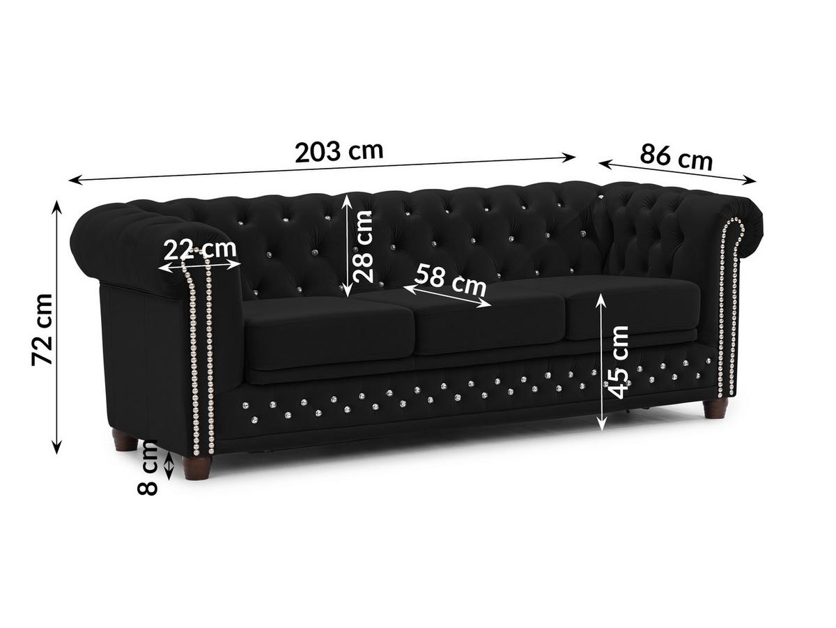 CHESTERFIELD-SOFA 3-Sitzer mit Schlaffunktion Cleo Blink Schwarz Samt mit Kristallsteppung und braunen Massivholzfüßen - Schwarz/Braun, Holz/Textil (203/72/86cm) - S-Style
