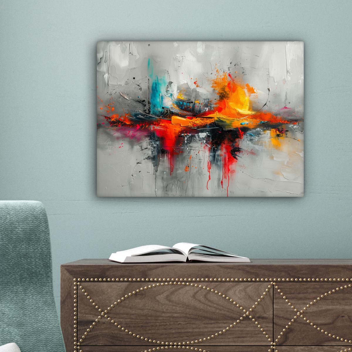 LEINWANDBILD Moderne Kunst - Orange - Grau - Abstrakt Wandbild 40x30 cm - Hellgrau, Textil (40/30cm) - MuchoWow