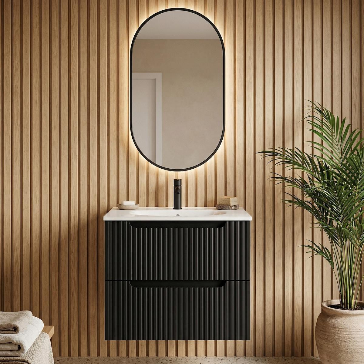 BADMÖBEL-SET Nova 2 Teile Schwarz Matt - 60 x 40 x 58 cm - Schwarz, Holz (60/58/40cm) - Badplaats