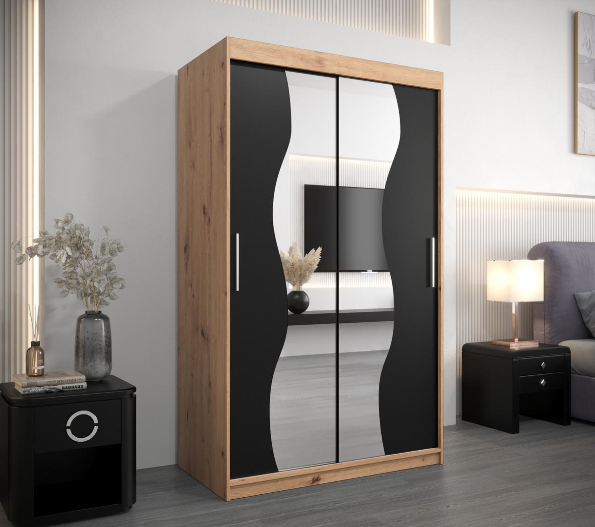 SCHWEBETÜRENSCHRANK 200/120/62 2-türig - Silberfarben/Schwarz, Holz/Kunststoff (120/200/62cm) - MÖBEL KRYSPOL