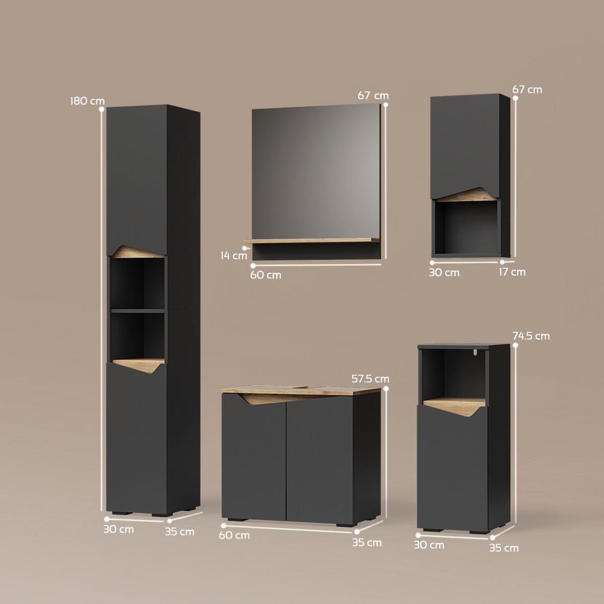 BADMÖBEL-KOMBINATION Timavo Anthrazit 5 Teile - Anthrazit, Holzwerkstoff (60/57/35cm) - Livinity®