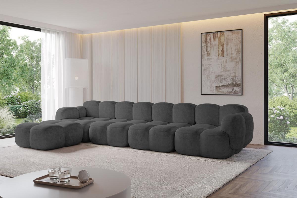 ECKSOFA modulares Sofa Links Miko-L3 390x205x75 Dunkelgrau Velours - Dunkelgrau/Schwarz, Holzwerkstoff/Kunststoff (390/205cm) - ALTDECOR