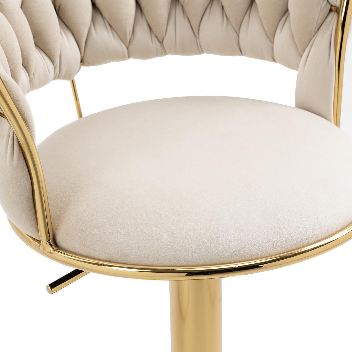BARHOCKER samt höhenverstellbar 2er set goldfuß - Creme, Textil (54/78/46cm) - Urban Meuble