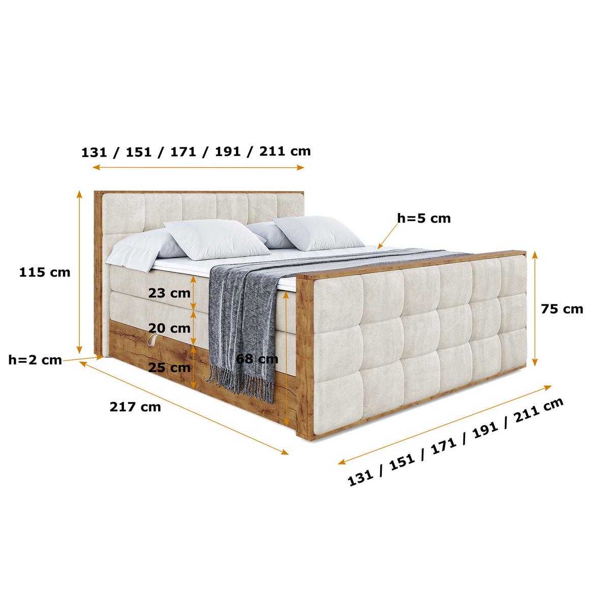 BOXSPRINGBETT mit Matratze H3|H4 und Lattenrost - LOLLI7-Z KING-140x200 - Beige Casablanca - Beige, Holzwerkstoff (140/200cm) - ALTDECOR
