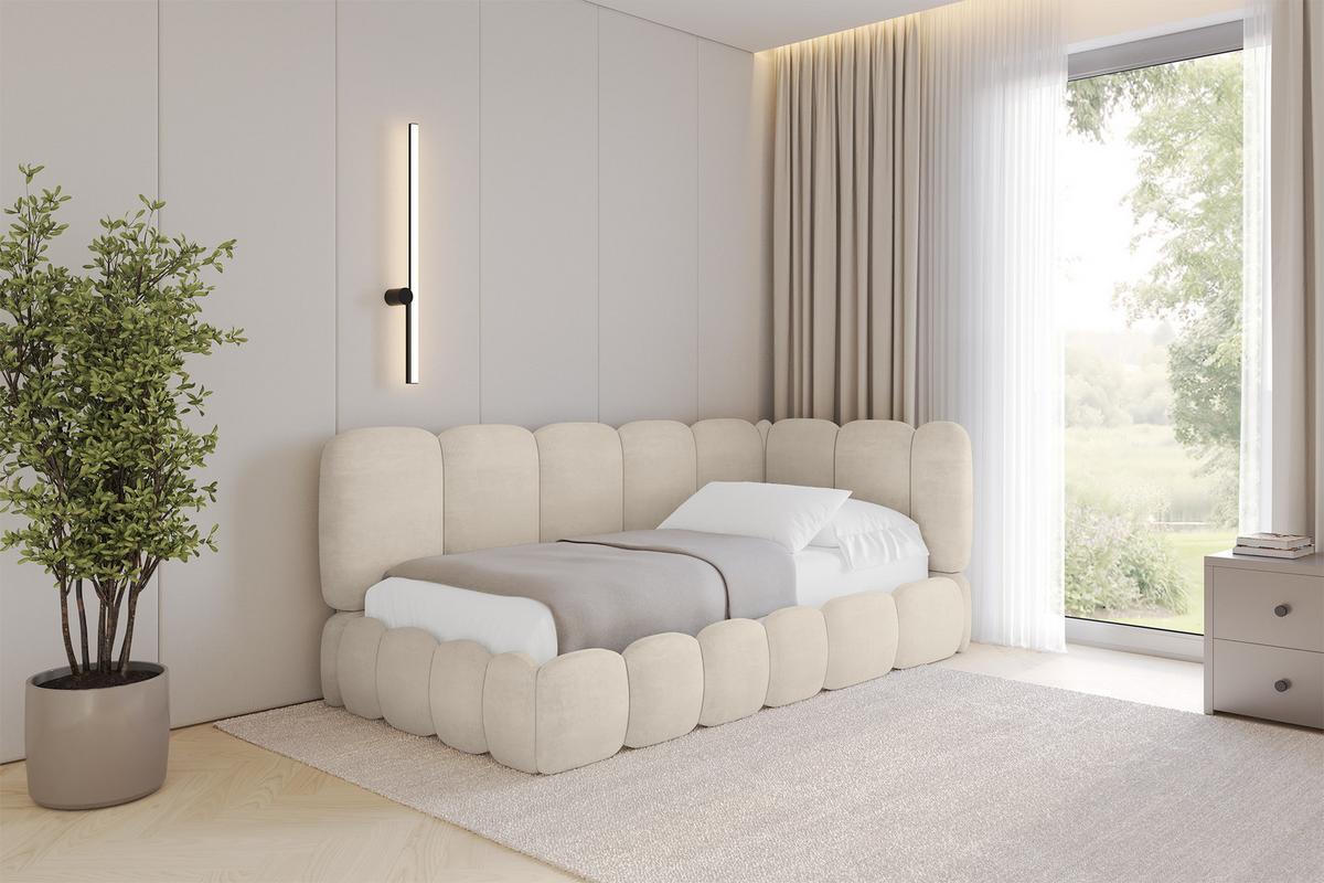 EINZELLBETT Jugendbett mit Bettkasten, Links - AVRY 80x200 Beige - Beige, Holzwerkstoff/Textil (80/200cm) - ALTDECOR