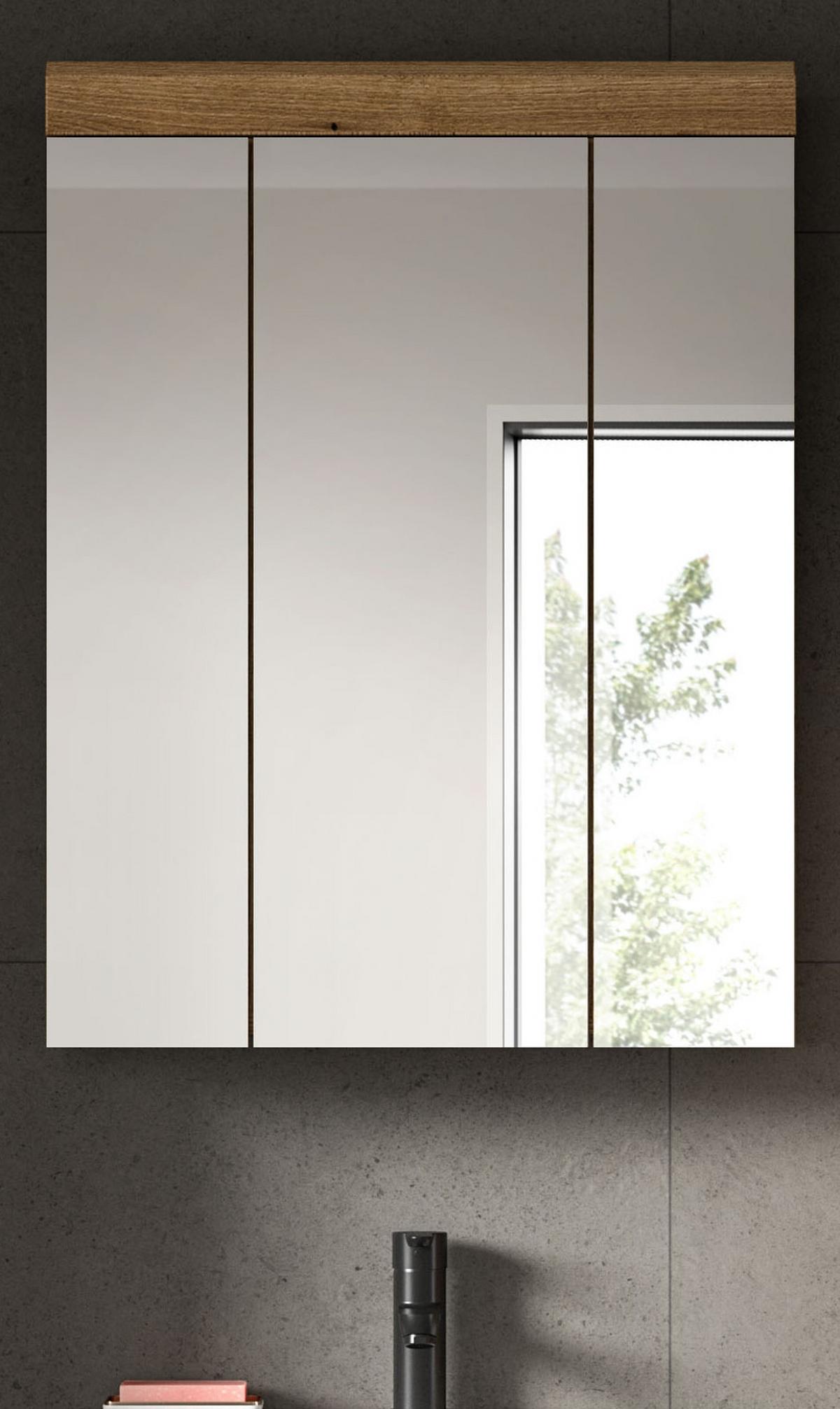SPIEGELSCHRANK Evoke Eiche, Badschrank 3-türig 60 cm - Eichefarben, Glas/Holzwerkstoff (60/79/18cm) - Inn.Furn