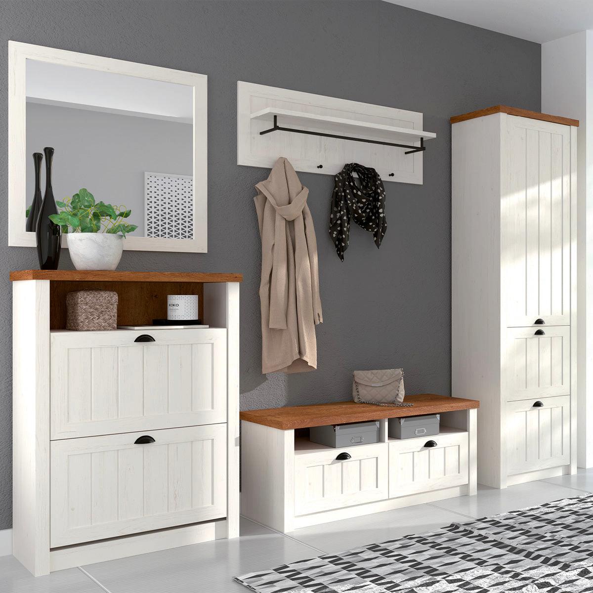 KLEIDERSCHRANK 1 Tür Léandre Weiß und Holz - Weiß, Holzwerkstoff (60.3/205/42cm) - Petits-meubles