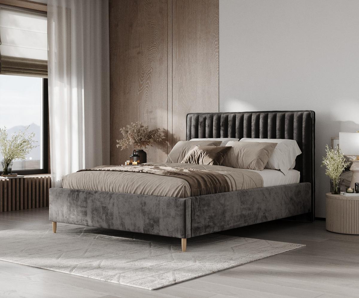 POLSTERBETT Aria 140/200 cm Anthrazit im Lotta Stoff - Anthrazit/Naturfarben, Holz/Holzwerkstoff (140/200cm) - AltaBeds