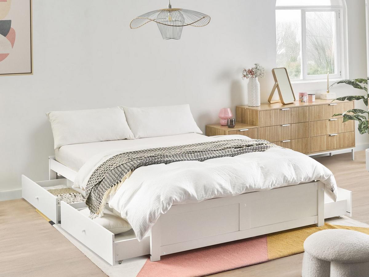 BETT 160/200 cm Weiß Brux - Weiß, Holzwerkstoff (160/200cm) - Beliani
